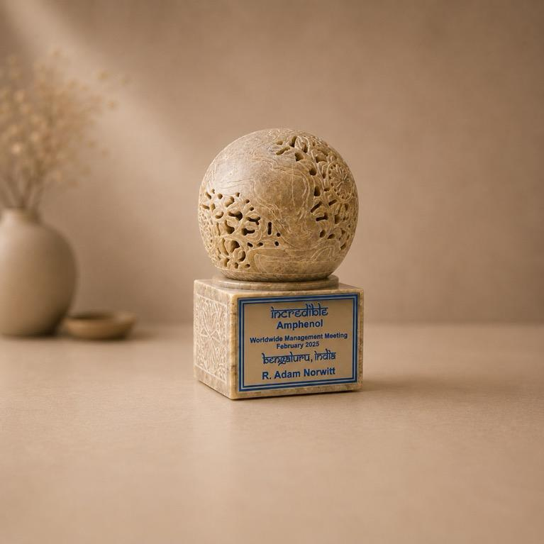 Vishwa Carved Stone Sphere, handcrafted stone carving