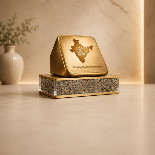 Naad Digital India Trophy, handcrafted metal craft on stone base