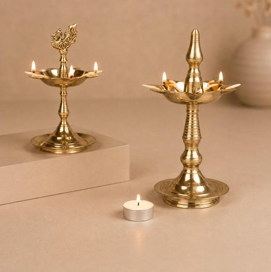 Deepam brass oil lamp set of two, handcrafted metal craft