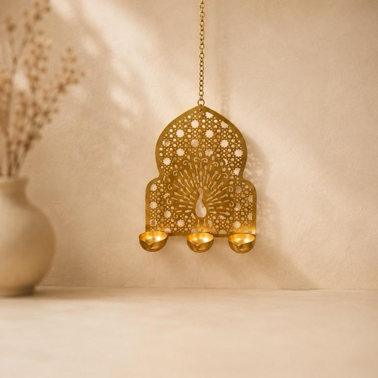 Mayur Deepika Peacock Jaali Hanging Diya, handcrafted metal craft