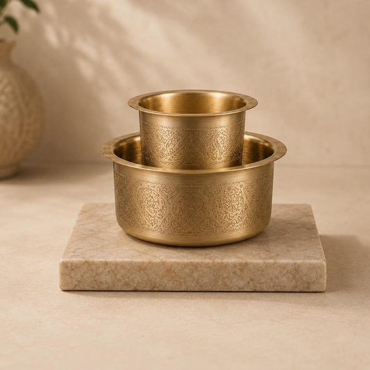 Kaapi Yugm Engraved Brass Serving Bowl Set, handcrafted Metal Craft (Moradabad)