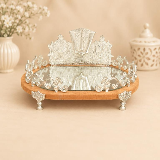 Simhasan Metal Tray with Mirror, handcrafted metal craft