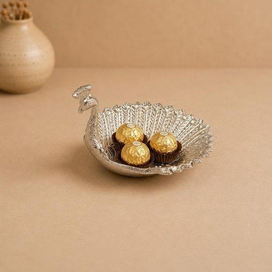 Mayur Shrinagar Peacock Fan Bowl, handcrafted metal craft