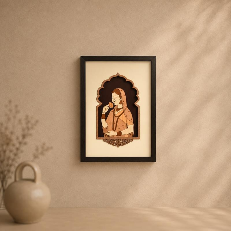 Ragini Birch Wood Framed Carving, handcrafted Wooden Carving