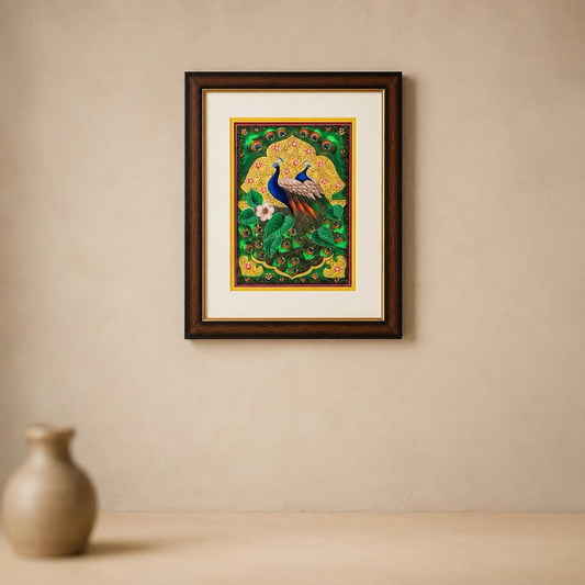 Bageecha Rajasthani Miniature Peacock Painting, handcrafted Miniature art