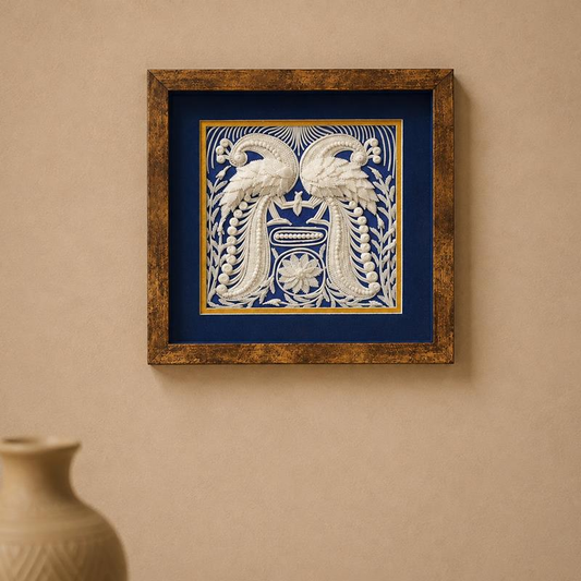 Shola Mor Sholapith Peacock Framed Panel, handcrafted Sholapith art
