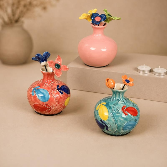 Khurja Pottery Ceramic Flower Vase, handcrafted Khurja Pottery