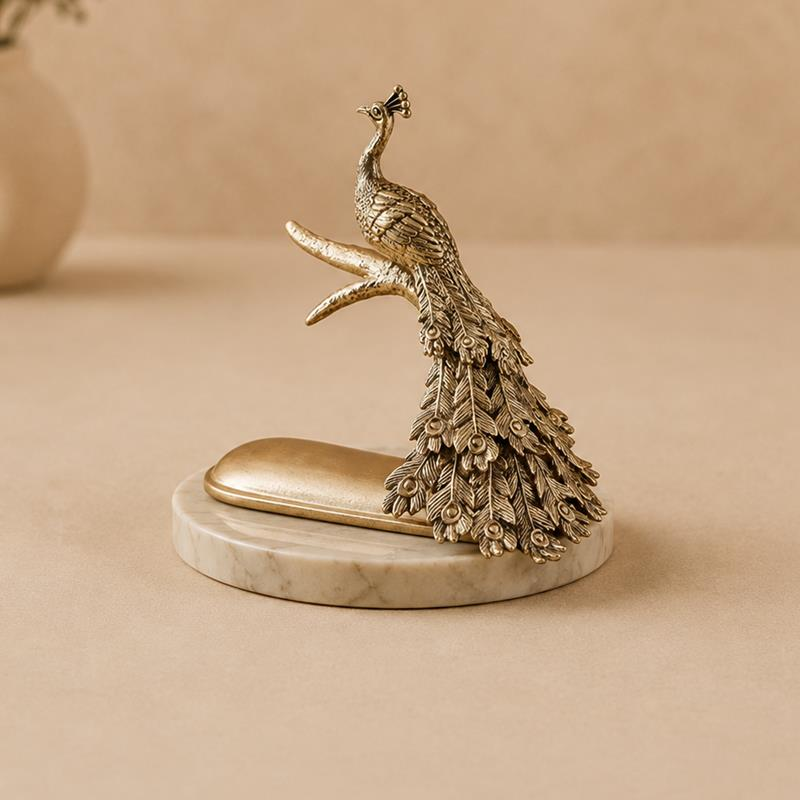 Metallic Peacock Sculpture III, handcrafted Metal Craft