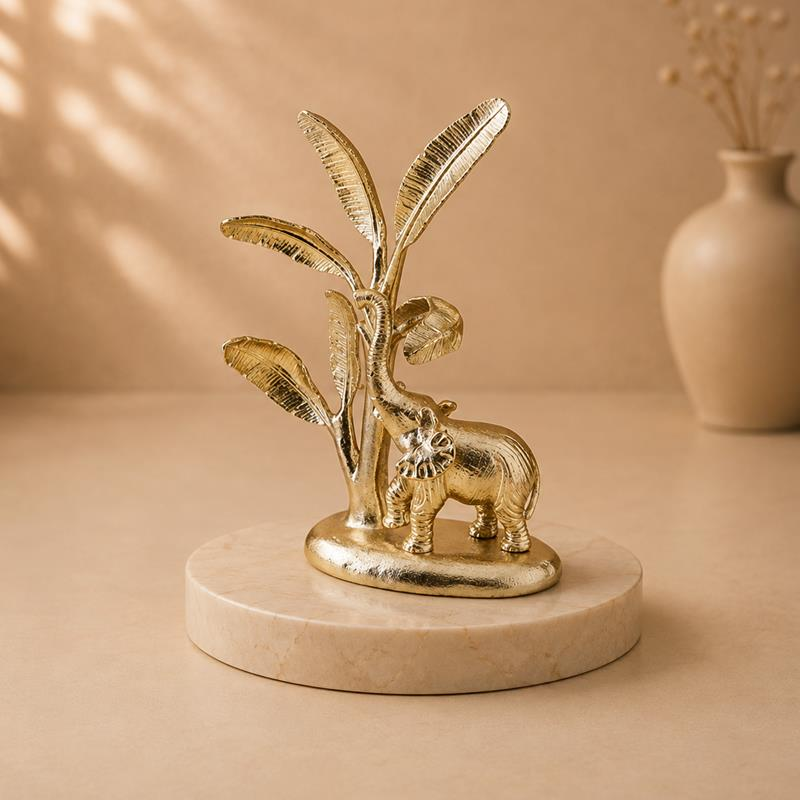 Metallic Palm Tree With Elephant Sculpture, handcrafted Metal Craft