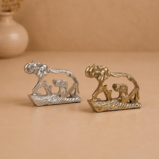 Metallic Elephant Family Sculpture, handcrafted Metal Craft