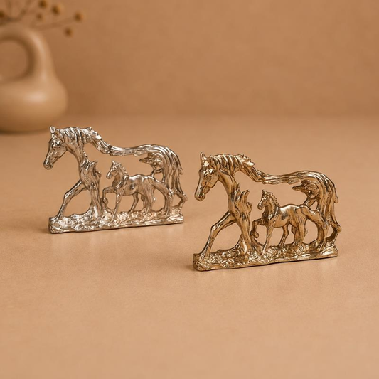 Metallic Horse Family Sculpture, handcrafted metal craft