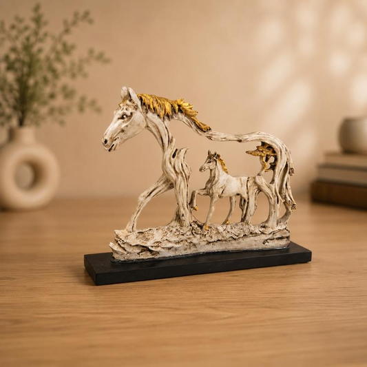 Resin Horse With Foal Sculpture (Ivory), handcrafted resin
