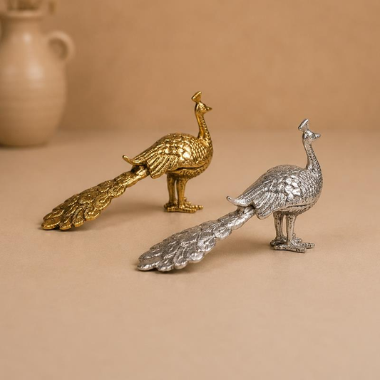 Metallic Mayura Pankhi Sculpture, handcrafted metal craft