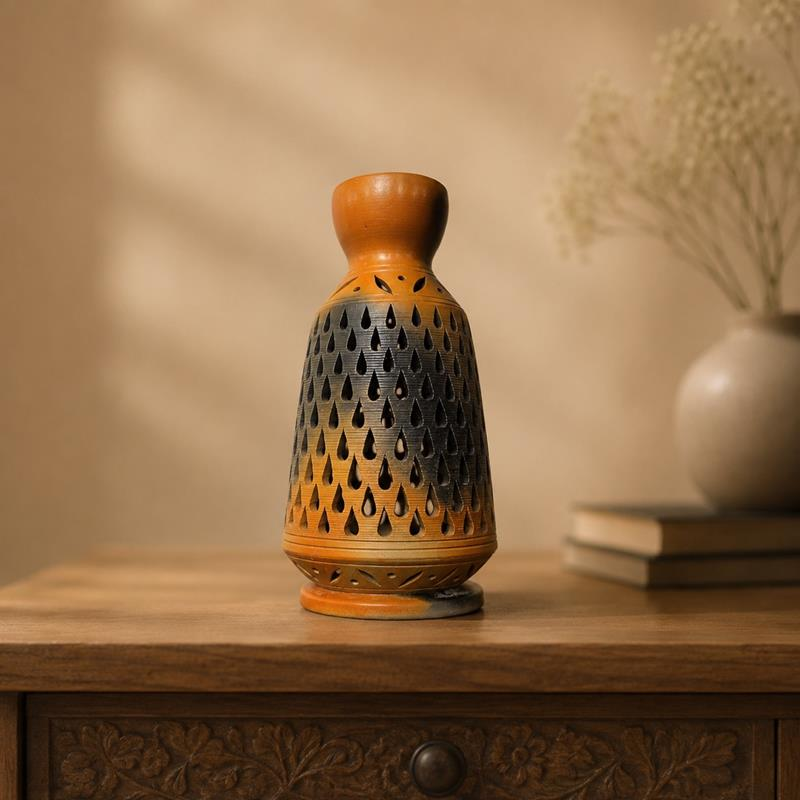 Jharokha Kagzi Pottery Lantern, handcrafted kagzi pottery