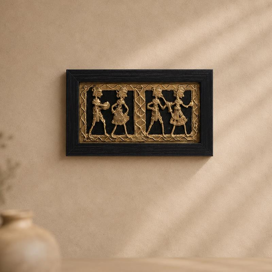 Milaap Framed Dhokra Art with Tussar Silk, handcrafted dhokra on tussar silk