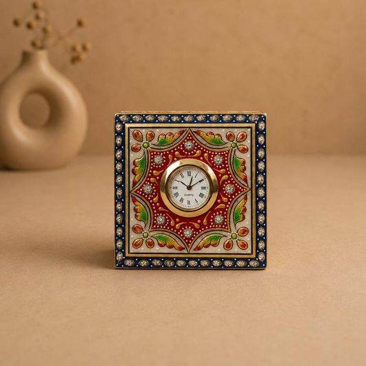 Ghadi Meenakari Marble Desktop Watch, handcrafted meenakari on marble
