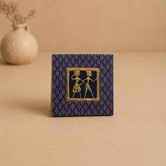 Paramparik Dhokra Art with Brocade Table Top, handcrafted Dhokra metal casting