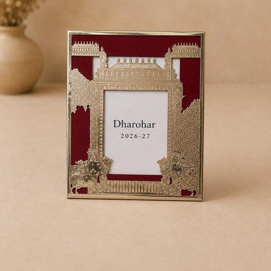 Dharohar Mandir Dwar Temple Arch Photo Frame, handcrafted Moradabad metal craft