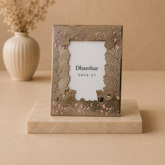 Dharohar Kaanse Pushp Bronze Floral Photo Frame, handcrafted Moradabad metal craft