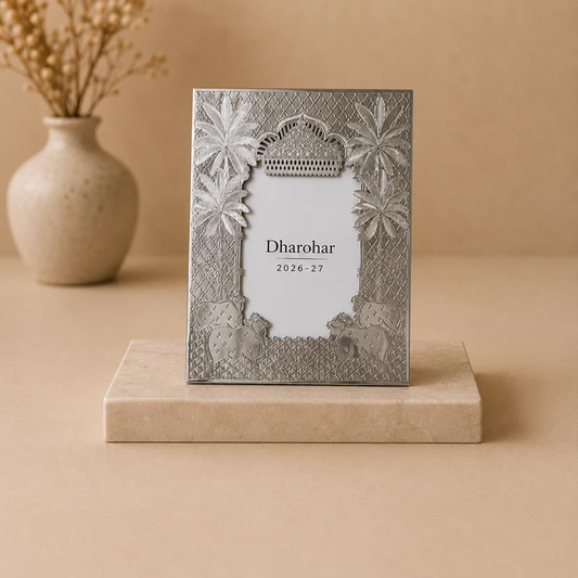 Dharohar Rajat Patra Silver Floral Leaf Photo Frame, handcrafted Moradabad metal craft