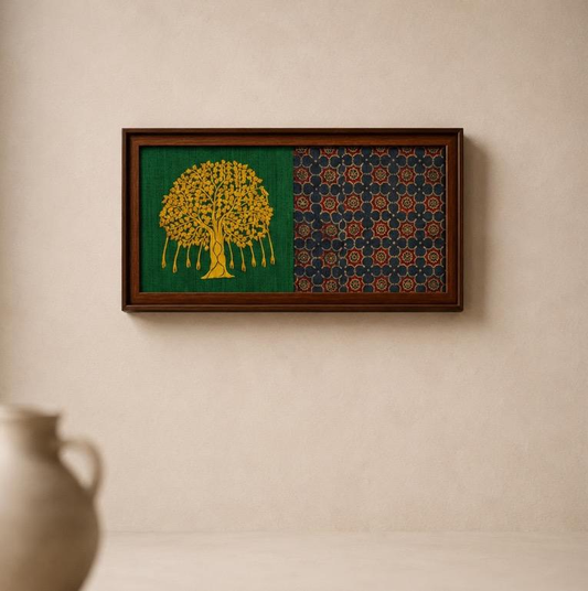 Sangam Vriksha, handcrafted Dhokra and Tussar tree motif framed wall art