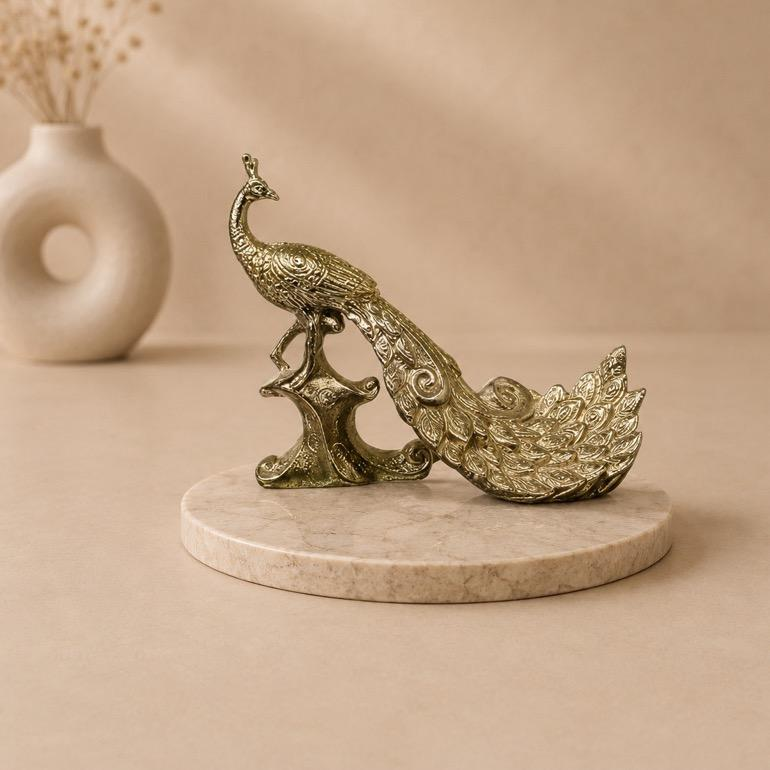 Mayur Shobha, handcrafted antique-finish metal peacock figurine