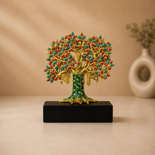 Ratna Bodhi Gemstone-Studded Tree of Life Showpiece, handcrafted metal craft