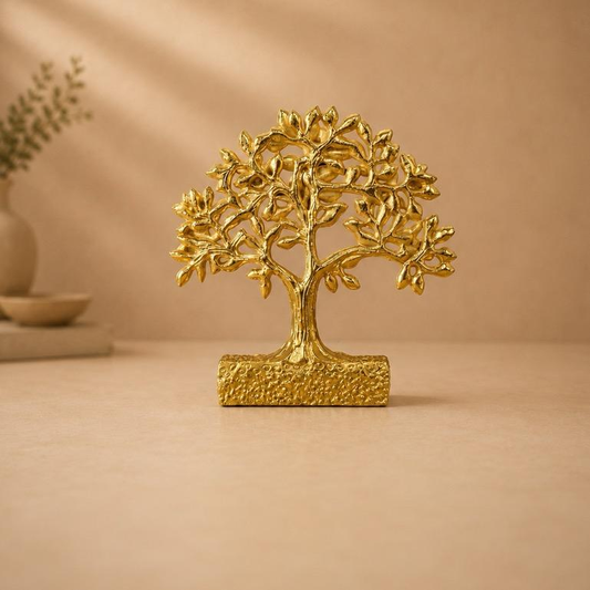 Prabha Vriksha Textured Gold Tree Showpiece, handcrafted metal craft
