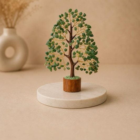 Ratna Samridhi Jade Stone Gem Tree on Marble Base, handcrafted jade stone
