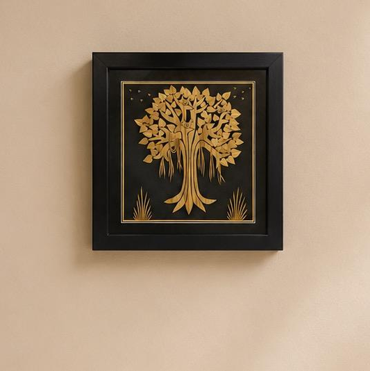 Kanak Vriksha Sikki Grass Tree of Life Wall Frame, handcrafted Sikki grass weaving