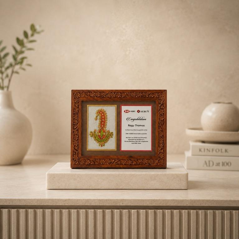 Kalangi Virasat Framed Keepsake, handcrafted wood carving and marble meenakari