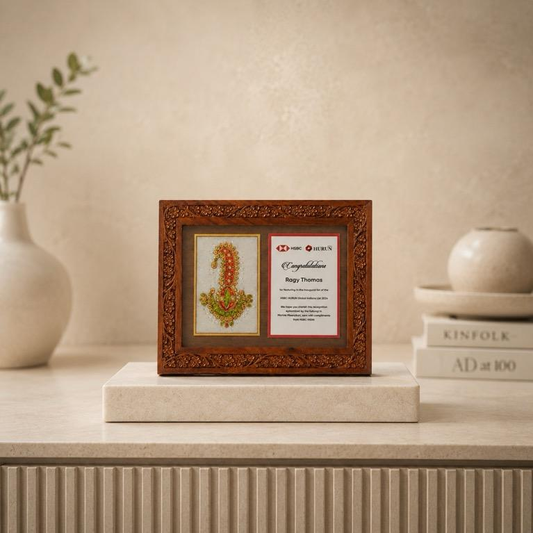 Kalangi Virasat Framed Keepsake, handcrafted wood carving and marble meenakari