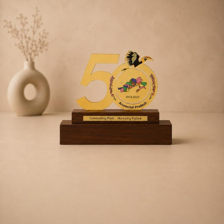 Swarna Jayanti Golden Jubilee Commemorative Trophy, handcrafted metal craft