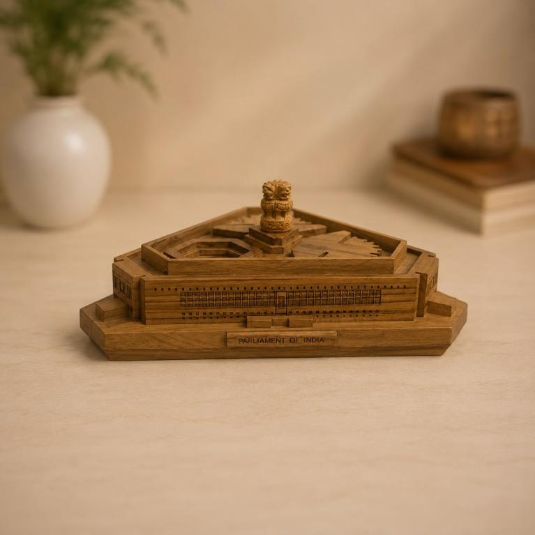 Sansad Wooden Parliament Replica India Monument Model, handcrafted wood carving