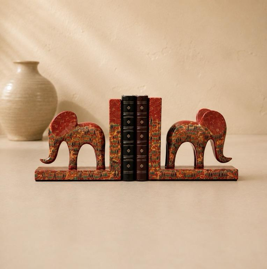Haathi Elephant Bookends, handcrafted Kashmiri papier mache