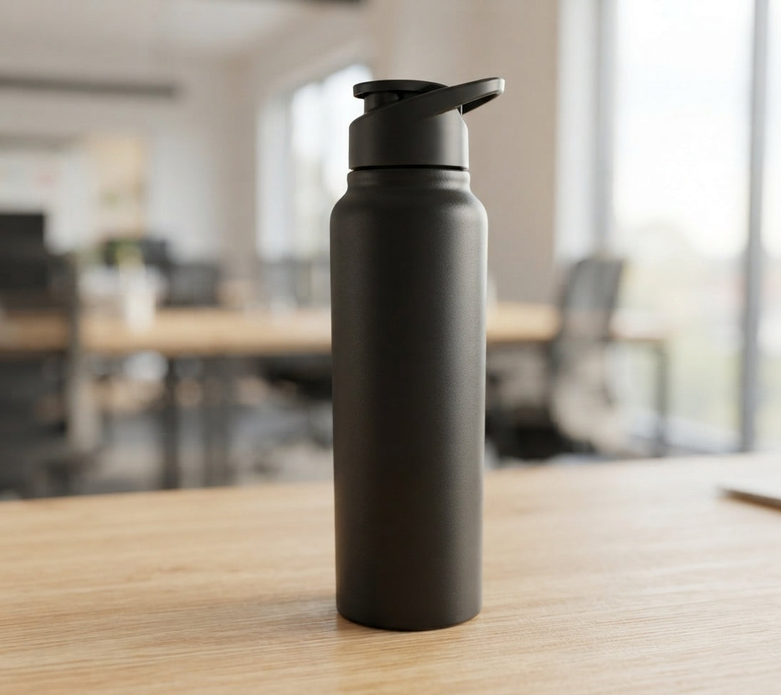 Matte Sipper Sports Bottle - lifestyle desk shot - Meru Trophy corporate gifting