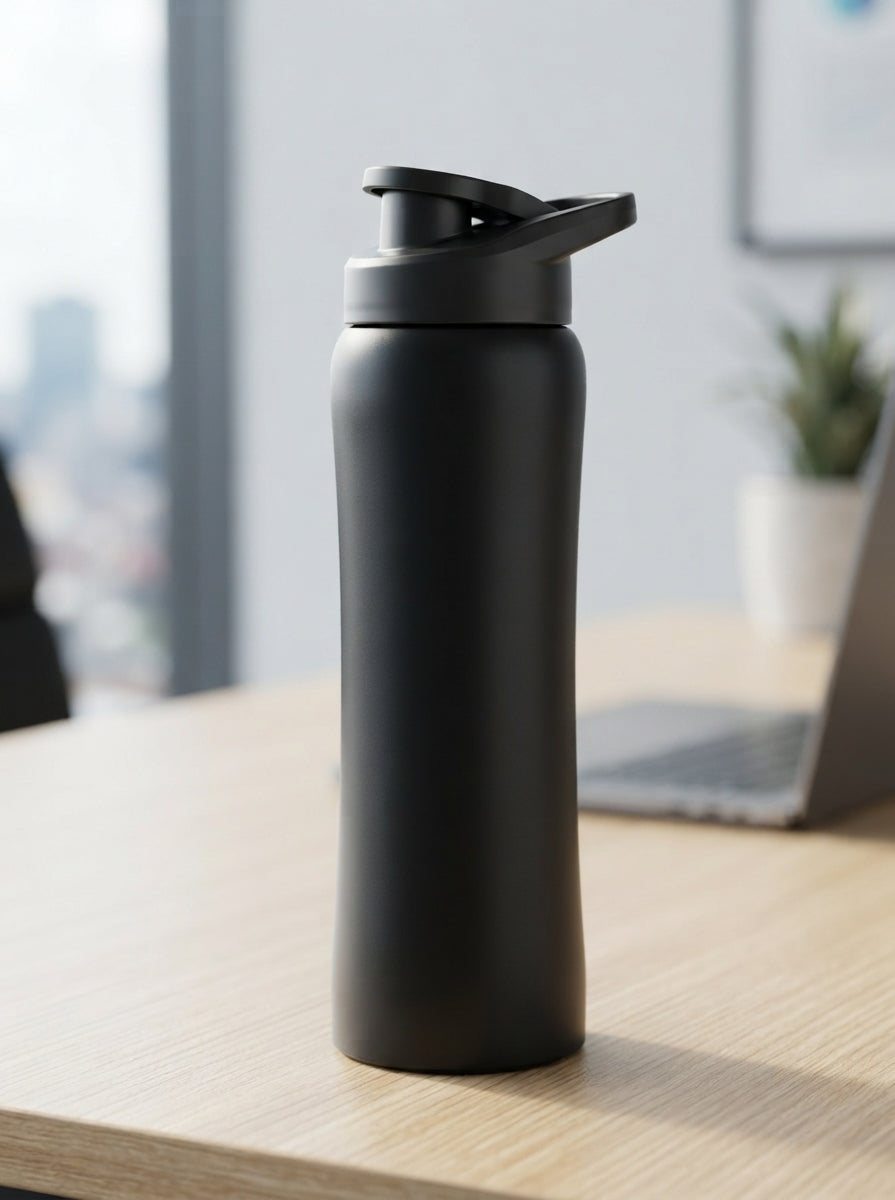 Matte Sipper Bottle - lifestyle desk shot - Meru Trophy corporate gifting