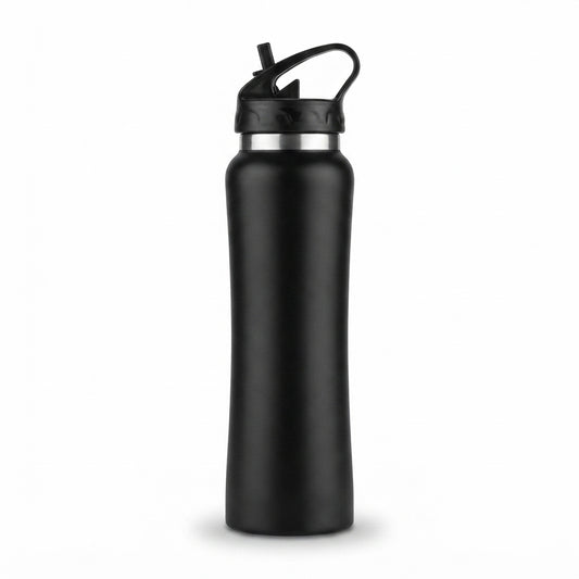 Curved Sipper Bottle with Straw Lid - Black - Meru Trophy corporate gifting