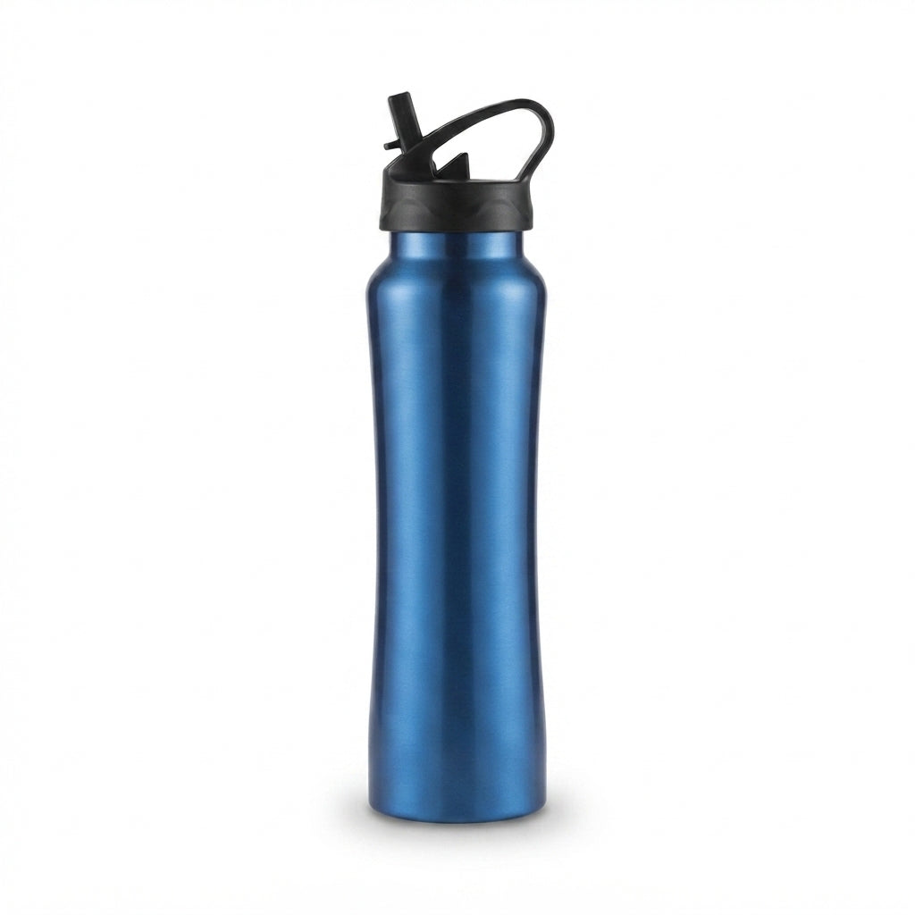Curved Sipper Bottle with Straw Lid - Blue - Meru Trophy corporate gifting