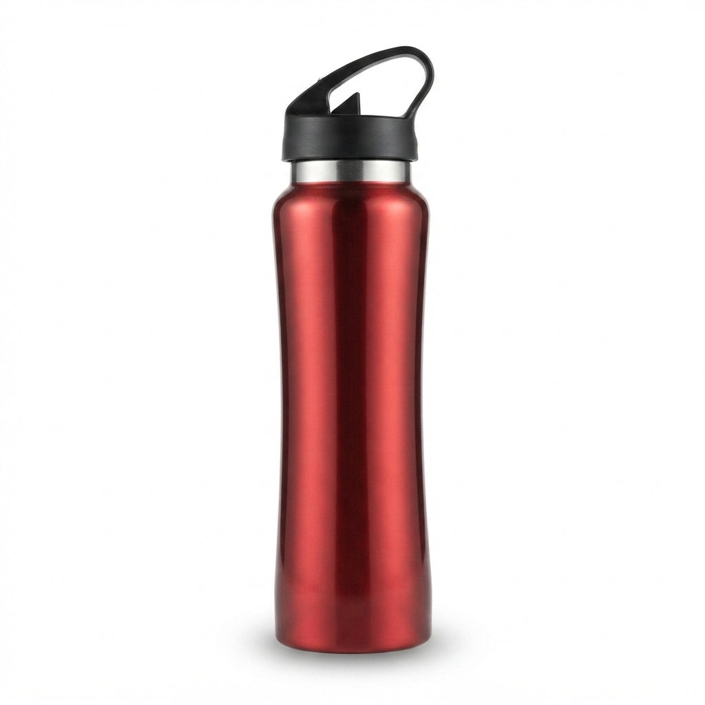Curved Sipper Bottle with Straw Lid - Red - Meru Trophy corporate gifting