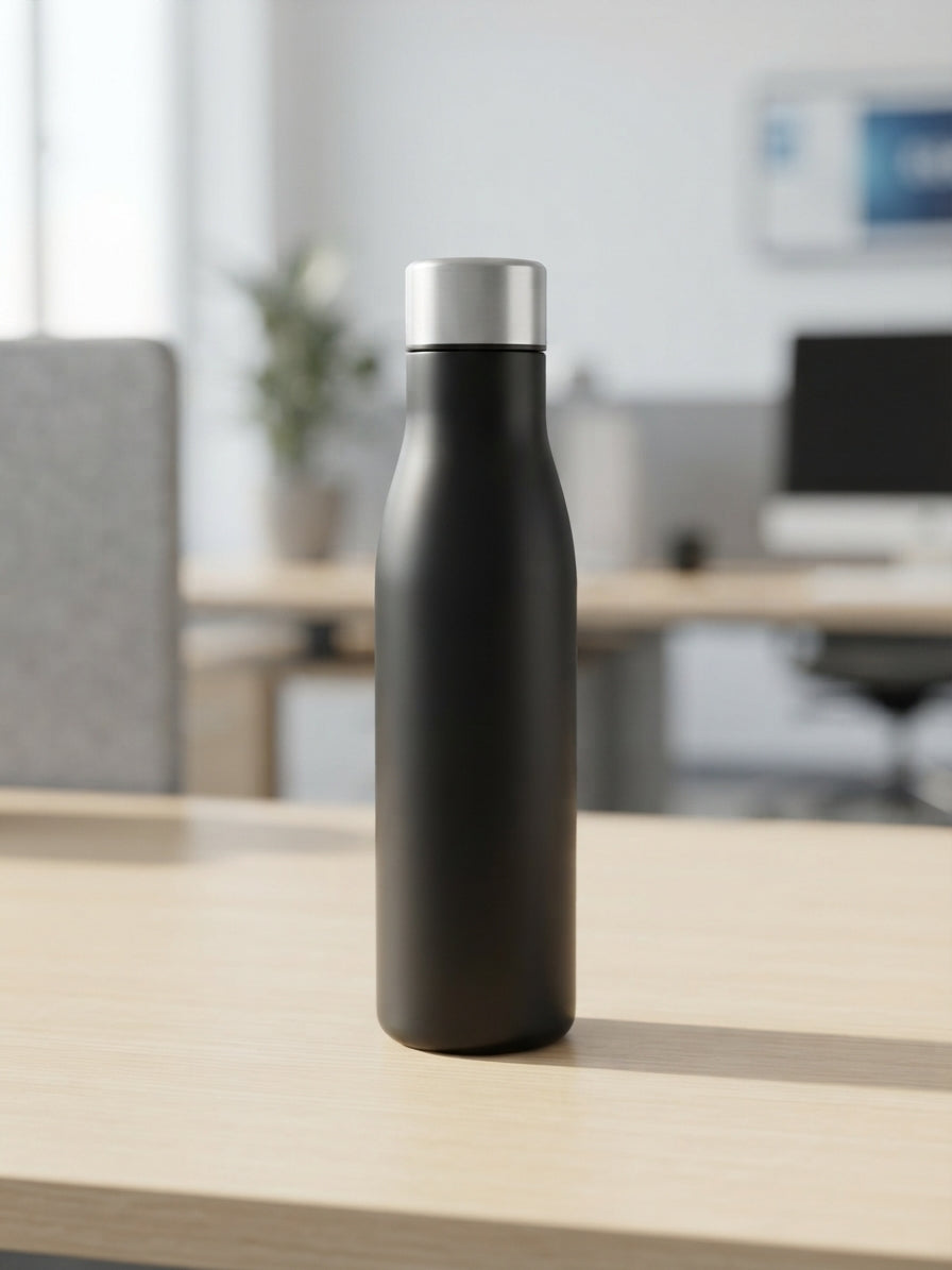 Coloured Steel Bottle - lifestyle desk shot - Meru Trophy corporate gifting