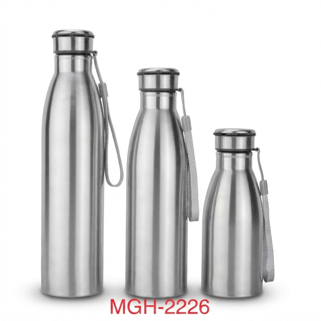 Stainless Steel Bottle with Strap - Steel - Meru Trophy corporate gifting