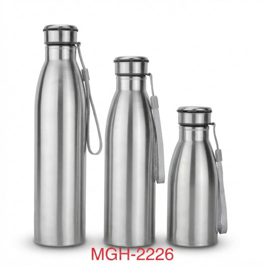 Stainless Steel Bottle with Strap - Steel - Meru Trophy corporate gifting