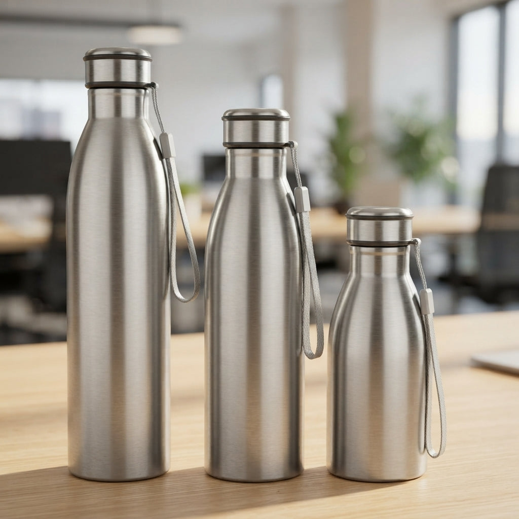 Stainless Steel Bottle with Strap - lifestyle - Meru Trophy corporate gifting