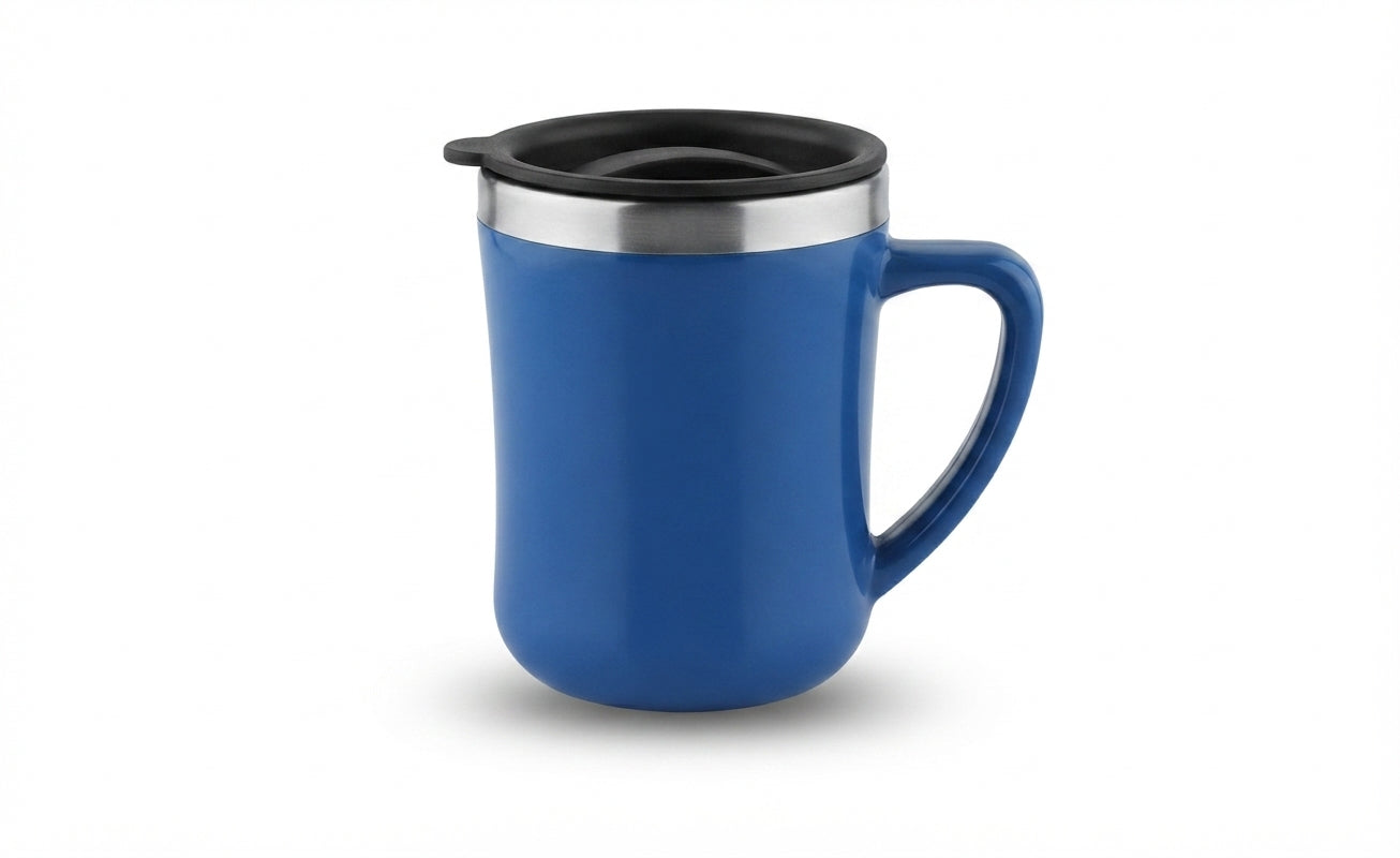 Steel Inner Coffee Mug with Lid - Blue - Meru Trophy corporate gifting