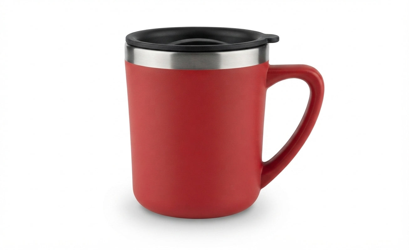 Steel Inner Coffee Mug with Lid - Red - Meru Trophy corporate gifting
