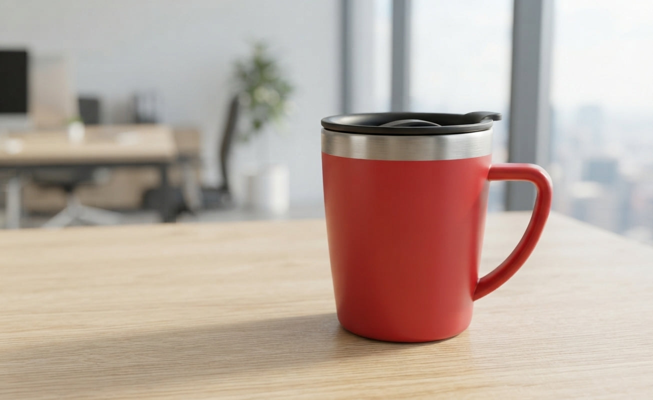 Steel Inner Coffee Mug with Lid - lifestyle - Meru Trophy corporate gifting