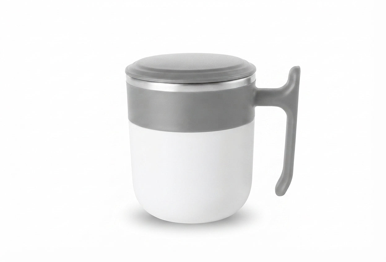 Desk Mug with Lid and Handle - Grey - Meru Trophy corporate gifting