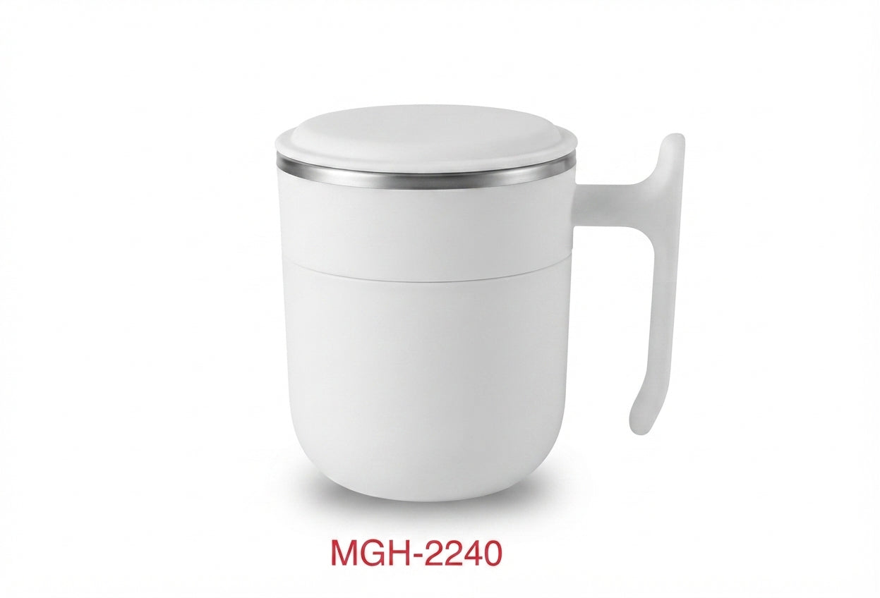 Desk Mug with Lid and Handle - White - Meru Trophy corporate gifting