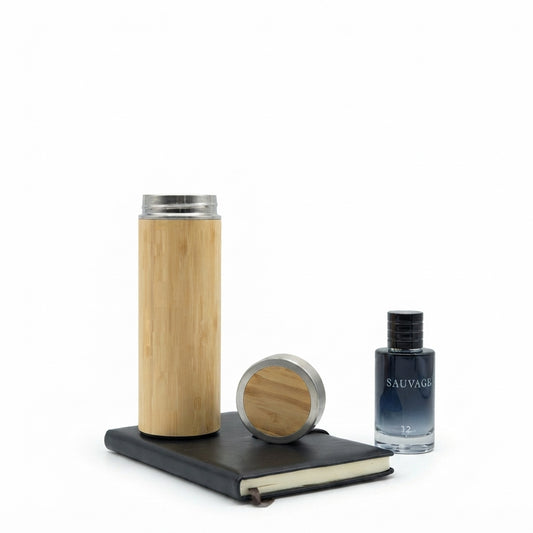 Bamboo Vacuum Flask Gift Set with Infuser Lid - Bamboo - Meru Trophy corporate gifting